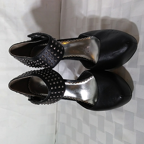 Bebe Black Leather Studded Stiletto Heels - Picture 3 of 16